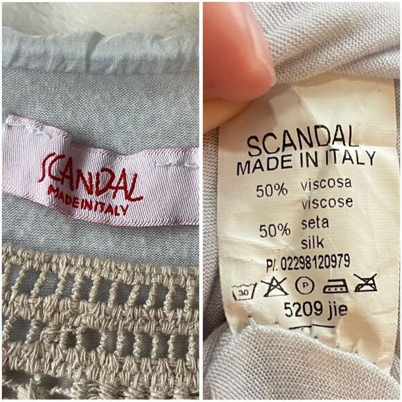 Boho Tie-Dye Maxi Dress MED – Crochet Yoke Sleeveless Flowy Festival Dress Silk - Picture 5 of 9